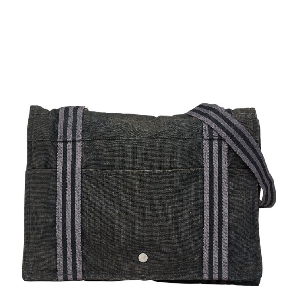 Hermes black canvas MM messenger shoulder bag four Basas toe diagonal